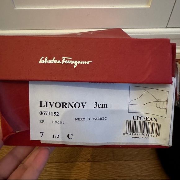 SALVATORE FERRAGAMO LIVORNO Low Heel Mules Black Velvet Gold Block Heel 7.5 - Picture 6 of 7